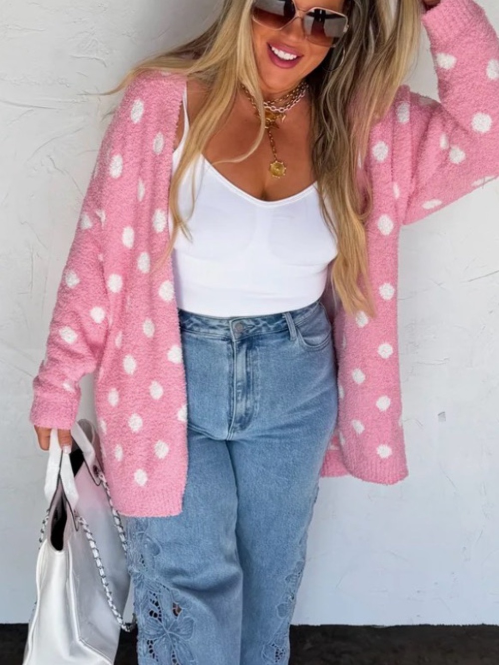 New Blakeley one size polka dot sweater with pockets soft